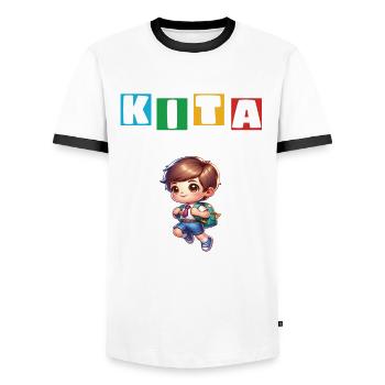 KITA Leavers School Child School Enrollment - Men's Ringer Shirt - white/black - Front - AI Model Female 172 light (172cm) & AI Model Male 178 dark (178cm)