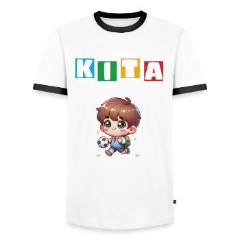 KITA Leavers School Child School Enrollment - Men's Ringer Shirt - white/black - Front - AI Model Female 172 light (172cm) & AI Model Male 178 dark (178cm)