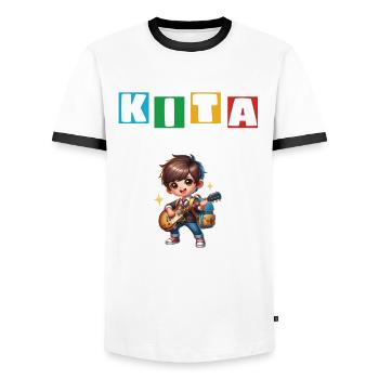 KITA Leavers School Child School Enrollment - Men's Ringer Shirt - white/black - Front - AI Model Female 172 light (172cm) & AI Model Male 178 dark (178cm)