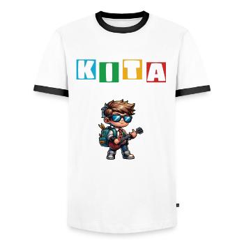 KITA Leavers School Child School Enrollment - Men's Ringer Shirt - white/black - Front - AI Model Female 172 light (172cm) & AI Model Male 178 dark (178cm)