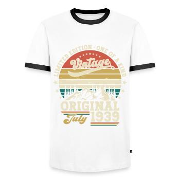 85th Birthday Original July 1939 Born 1939 - Men's Ringer Shirt - white/black - Front - AI Model Female 172 light (172cm) & AI Model Male 178 dark (178cm)