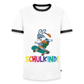 School Child 2024 School Enrollment Back to School - Men's Ringer Shirt - white/black - Front - AI Model Female 172 light (172cm) & AI Model Male 178 dark (178cm)
