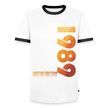 35th Birthday Original 1989 Vintage 1989 - Men's Ringer Shirt - white/black - Front - AI Model Female 172 light (172cm) & AI Model Male 178 dark (178cm)