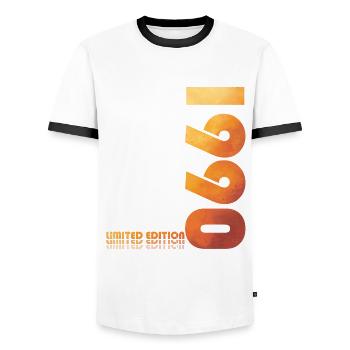 34th Birthday Original 1990 Vintage 1990 - Men's Ringer Shirt - white/black - Front - AI Model Female 172 light (172cm) & AI Model Male 178 dark (178cm)