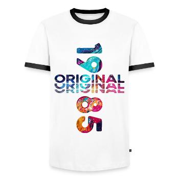40. Geburtstag Baujahr 1985 Jahrgang 1985 Original - Männer Kontrast-T-Shirt - Weiß/Schwarz - Vorne - AI Model Female 172 light (172cm) & AI Model Male 178 dark (178cm)