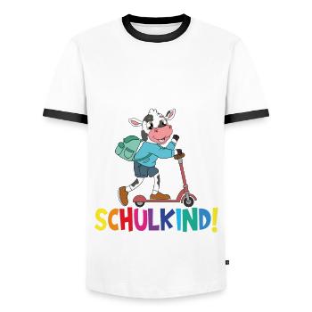 Schulkind 2024 Einschulung Schulanfang - Männer Kontrast-T-Shirt - Weiß/Schwarz - Vorne - AI Model Female 172 light (172cm) & AI Model Male 178 dark (178cm)