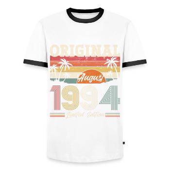 30th Birthday Original August 1994 Vintage 1994 - Men's Ringer Shirt - white/black - Front - AI Model Female 172 light (172cm) & AI Model Male 178 dark (178cm)