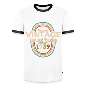 85th Birthday Original August 1939 Born 1939 - Men's Ringer Shirt - white/black - Front - AI Model Female 172 light (172cm) & AI Model Male 178 dark (178cm)