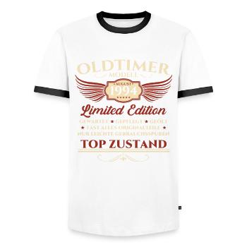 30. Geburtstag Oldtimer August 1994 Jahrgang 1994 - Männer Kontrast-T-Shirt - Weiß/Schwarz - Vorne - AI Model Female 172 light (172cm) & AI Model Male 178 dark (178cm)