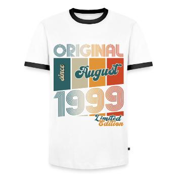 25ème Anniversaire Original Août 1999 Millésime 1999 - T-shirt contrasté Homme - blanc/noir - Devant - AI Model Female 172 light (172cm) & AI Model Male 178 dark (178cm)
