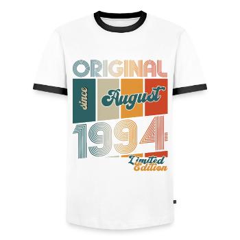 30th Birthday Original August 1994 Vintage 1994 - Men's Ringer Shirt - white/black - Front - AI Model Female 172 light (172cm) & AI Model Male 178 dark (178cm)
