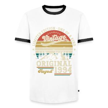 30th Birthday Original August 1994 Vintage 1994 - Men's Ringer Shirt - white/black - Front - AI Model Female 172 light (172cm) & AI Model Male 178 dark (178cm)