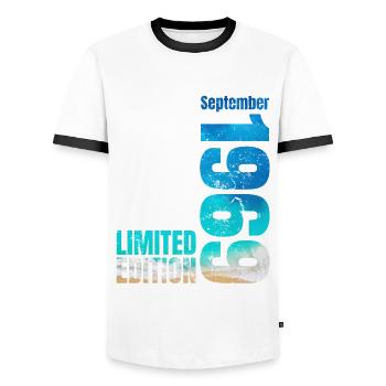 55th birthday September 1969 Born 1969 - Men's Ringer Shirt - white/black - Front - AI Model Female 172 light (172cm) & AI Model Male 178 dark (178cm)