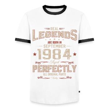 40th Birthday Original September 1984 Volume 84 - Men's Ringer Shirt - white/black - Front - AI Model Female 172 light (172cm) & AI Model Male 178 dark (178cm)