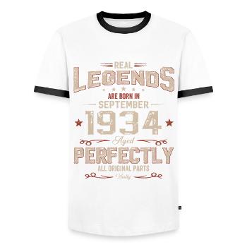 90th Birthday Original September 1934 Volume 34 - Men's Ringer Shirt - white/black - Front - AI Model Female 172 light (172cm) & AI Model Male 178 dark (178cm)