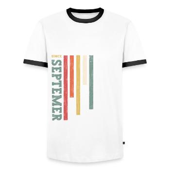 50. Geburtstag Vintage September 1975 Geschenkidee - Männer Kontrast-T-Shirt - Weiß/Schwarz - Vorne - AI Model Female 172 light (172cm) & AI Model Male 178 dark (178cm)