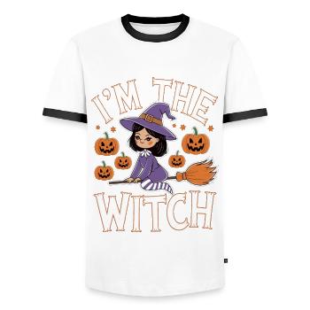Sorcière d’Halloween Je suis la sorcière Halloween - T-shirt contrasté Homme - blanc/noir - Devant - AI Model Female 172 light (172cm) & AI Model Male 178 dark (178cm)