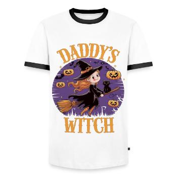 La petite sorcière de papa de la sorcière d’Halloween - T-shirt contrasté Homme - blanc/noir - Devant - AI Model Female 172 light (172cm) & AI Model Male 178 dark (178cm)