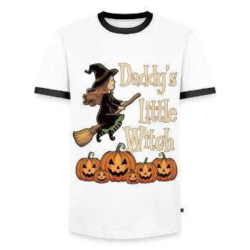 La petite sorcière de papa de la sorcière d’Halloween - T-shirt contrasté Homme - blanc/noir - Devant - AI Model Female 172 light (172cm) & AI Model Male 178 dark (178cm)