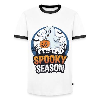 Cute Halloween Ghost Spooky Season Ghost - Men's Ringer Shirt - white/black - Front - AI Model Female 172 light (172cm) & AI Model Male 178 dark (178cm)