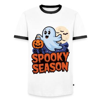 Cute Halloween Ghost Spooky Season Ghost - Men's Ringer Shirt - white/black - Front - AI Model Female 172 light (172cm) & AI Model Male 178 dark (178cm)