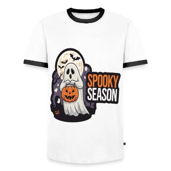 Cute Halloween Ghost Spooky Season Ghost - Men's Ringer Shirt - white/black - Front - AI Model Female 172 light (172cm) & AI Model Male 178 dark (178cm)