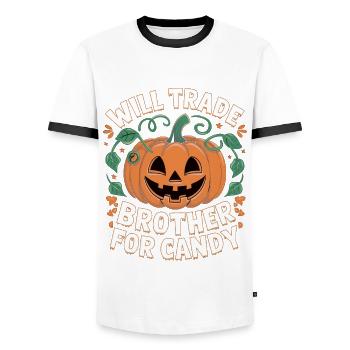 Halloween Will Trade Brother For Candy - Men's Ringer Shirt - white/black - Front - AI Model Female 172 light (172cm) & AI Model Male 178 dark (178cm)