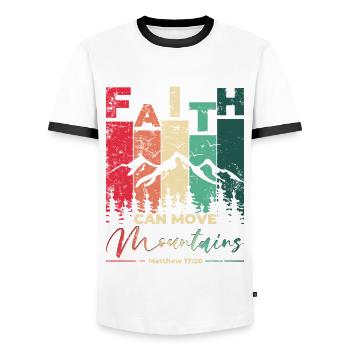 Faith can move Mountains, christliches Geschenk. - Männer Kontrast-T-Shirt - Weiß/Schwarz - Vorne - AI Model Female 172 light (172cm) & AI Model Male 178 dark (178cm)