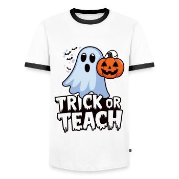 Trick Or Teach Halloween Teachers - Men's Ringer Shirt - white/black - Front - AI Model Female 172 light (172cm) & AI Model Male 178 dark (178cm)