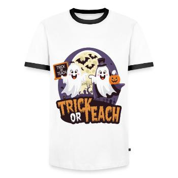 Trick Or Teach Halloween Teachers - Men's Ringer Shirt - white/black - Front - AI Model Female 172 light (172cm) & AI Model Male 178 dark (178cm)