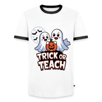 Trick Or Teach Halloween Teachers - Men's Ringer Shirt - white/black - Front - AI Model Female 172 light (172cm) & AI Model Male 178 dark (178cm)