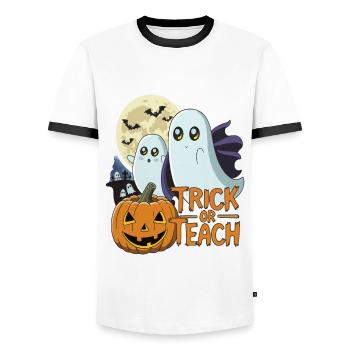 Trick Or Teach Halloween Teachers - Men's Ringer Shirt - white/black - Front - AI Model Female 172 light (172cm) & AI Model Male 178 dark (178cm)