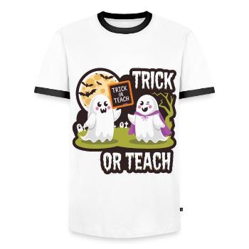 Trick Or Teach Halloween Teachers - Men's Ringer Shirt - white/black - Front - AI Model Female 172 light (172cm) & AI Model Male 178 dark (178cm)