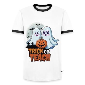 Trick Or Teach Halloween Teachers - Men's Ringer Shirt - white/black - Front - AI Model Female 172 light (172cm) & AI Model Male 178 dark (178cm)