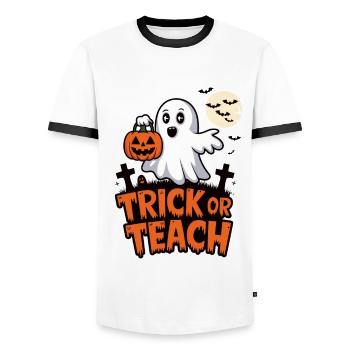 Trick Or Teach Halloween Teachers - Men's Ringer Shirt - white/black - Front - AI Model Female 172 light (172cm) & AI Model Male 178 dark (178cm)