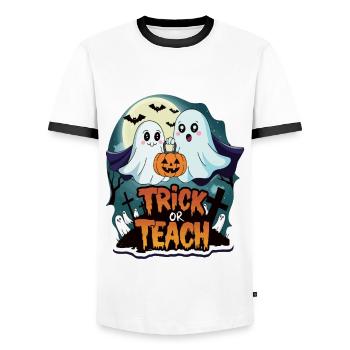 Trick Or Teach Halloween Teachers - Men's Ringer Shirt - white/black - Front - AI Model Female 172 light (172cm) & AI Model Male 178 dark (178cm)