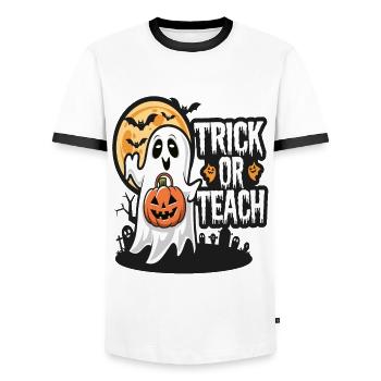 Trick Or Teach Halloween Teachers - Men's Ringer Shirt - white/black - Front - AI Model Female 172 light (172cm) & AI Model Male 178 dark (178cm)