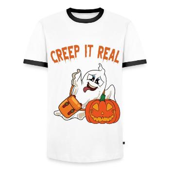 Cute Halloween Ghost Halloween - Men's Ringer Shirt - white/black - Front - AI Model Female 172 light (172cm) & AI Model Male 178 dark (178cm)