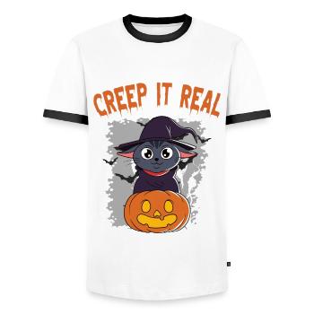 Cute Halloween Ghost Halloween - Men's Ringer Shirt - white/black - Front - AI Model Female 172 light (172cm) & AI Model Male 178 dark (178cm)