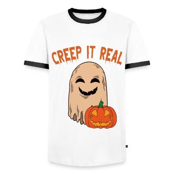 Cute Halloween Ghost Halloween - Men's Ringer Shirt - white/black - Front - AI Model Female 172 light (172cm) & AI Model Male 178 dark (178cm)