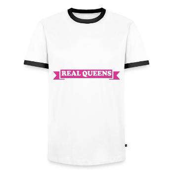 Real queens were born in 1977 Birthday - Men's Ringer Shirt - white/black - Front - AI Model Female 172 light (172cm) & AI Model Male 178 dark (178cm)