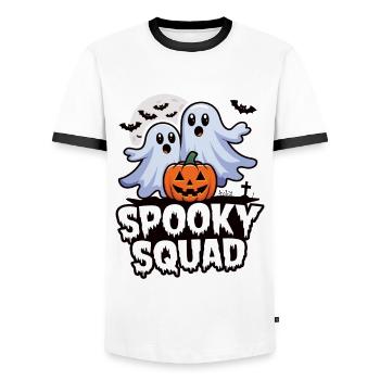 Halloween Spooky Squad Ghost with Hat - Men's Ringer Shirt - white/black - Front - AI Model Female 172 light (172cm) & AI Model Male 178 dark (178cm)