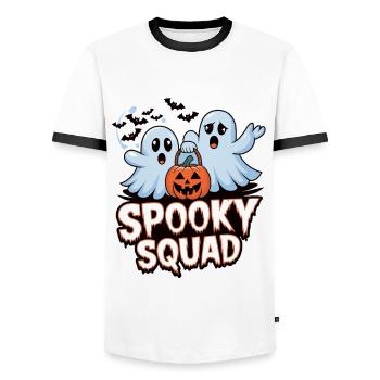 Halloween Spooky Squad Ghost with Hat - Men's Ringer Shirt - white/black - Front - AI Model Female 172 light (172cm) & AI Model Male 178 dark (178cm)