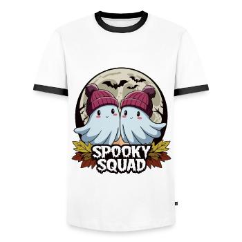 Halloween Spooky Squad Ghost with Hat - Men's Ringer Shirt - white/black - Front - AI Model Female 172 light (172cm) & AI Model Male 178 dark (178cm)