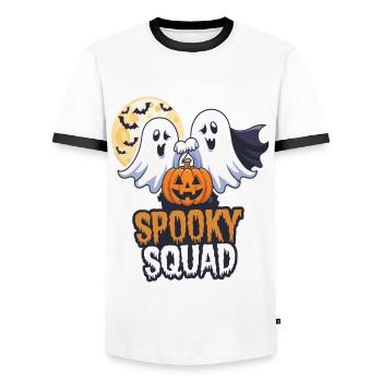 Halloween Spooky Squad Ghost with Hat - Men's Ringer Shirt - white/black - Front - AI Model Female 172 light (172cm) & AI Model Male 178 dark (178cm)
