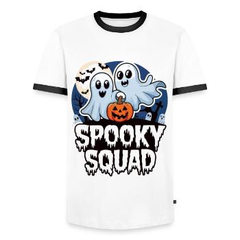 Halloween Spooky Squad Ghost with Hat - Men's Ringer Shirt - white/black - Front - AI Model Female 172 light (172cm) & AI Model Male 178 dark (178cm)