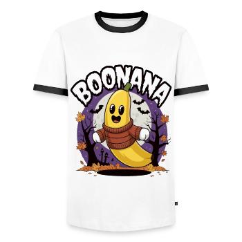 Halloween Boonana Halloween Geist - Männer Kontrast-T-Shirt - Weiß/Schwarz - Vorne - AI Model Female 172 light (172cm) & AI Model Male 178 dark (178cm)