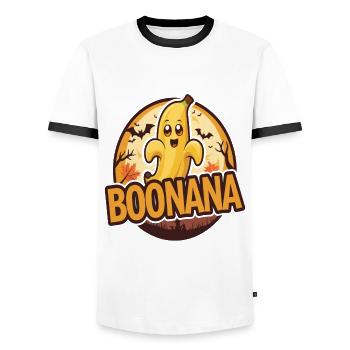 Halloween Boonana Halloween Geist - Männer Kontrast-T-Shirt - Weiß/Schwarz - Vorne - AI Model Female 172 light (172cm) & AI Model Male 178 dark (178cm)