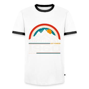 65. Geburtstag Legende Oktober 1960 Jahrgang 60 - Männer Kontrast-T-Shirt - Weiß/Schwarz - Vorne - AI Model Female 172 light (172cm) & AI Model Male 178 dark (178cm)