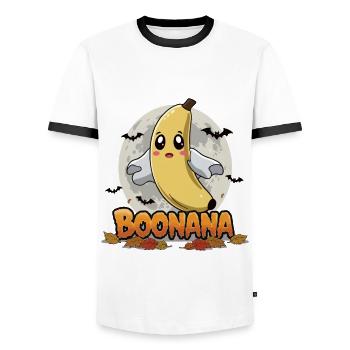 Halloween Boonana Halloween Geist - Männer Kontrast-T-Shirt - Weiß/Schwarz - Vorne - AI Model Female 172 light (172cm) & AI Model Male 178 dark (178cm)